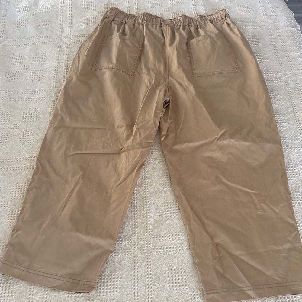 Zara Elastic‎ Waist Cargo Pants Small Wide Leg Pull On Womens Beige Tan Sz L NWT - Picture 12 of 14